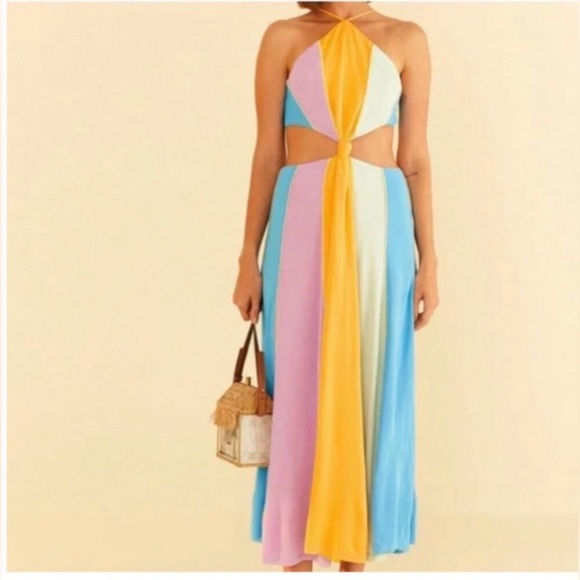 FARM RIO color block  Halter Maxi Dress M - Picture 2 of 5